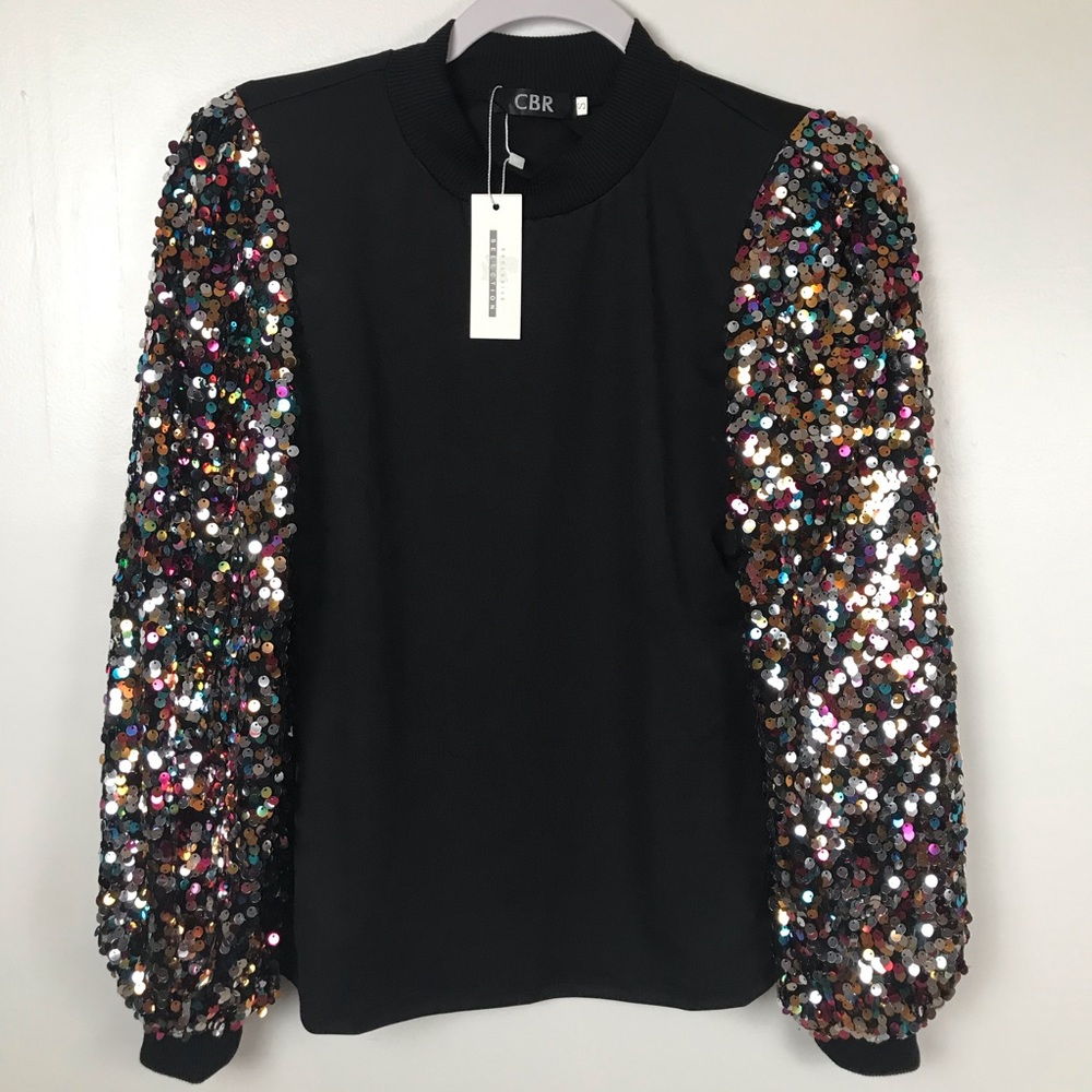 CBR Disco ball Chic/Boutique/Rose Sequin Top Sm NWT confetti sparkly sleeves